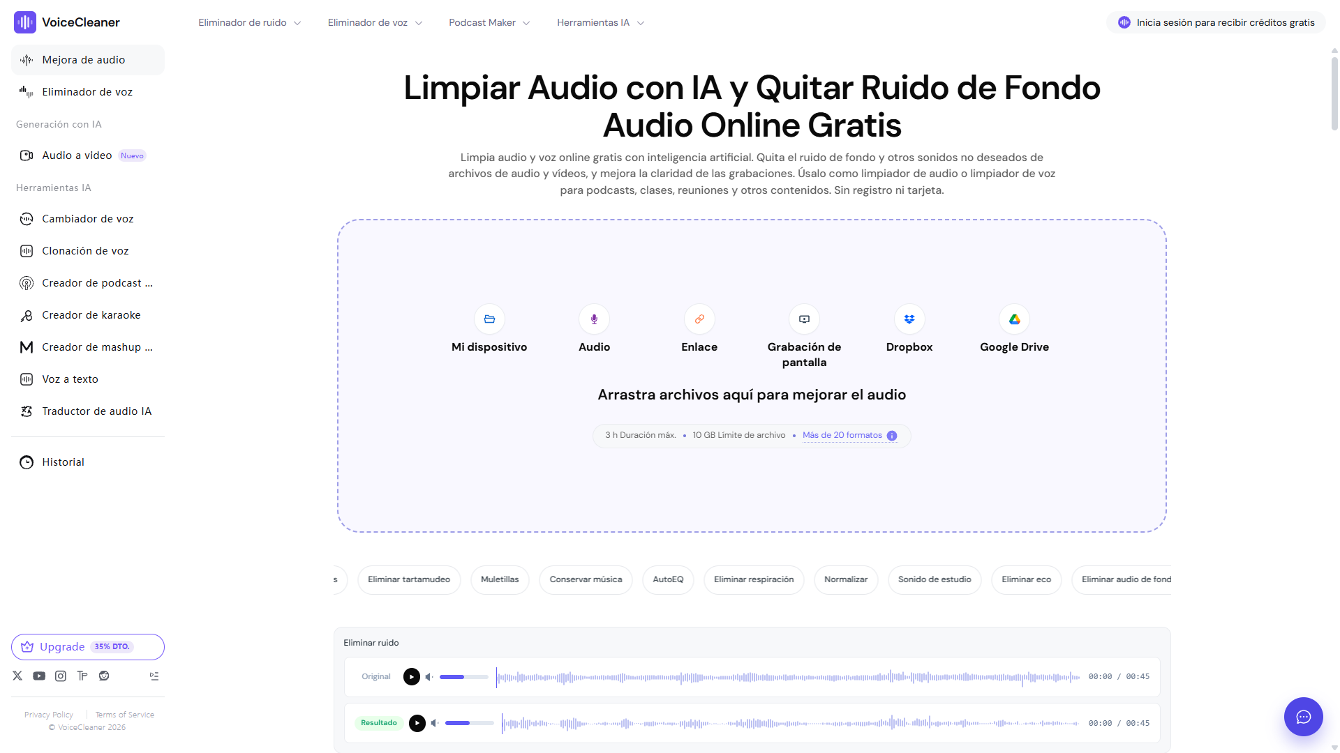 Portada de Audio Cleaner - Limpiar Audio Online Gratis