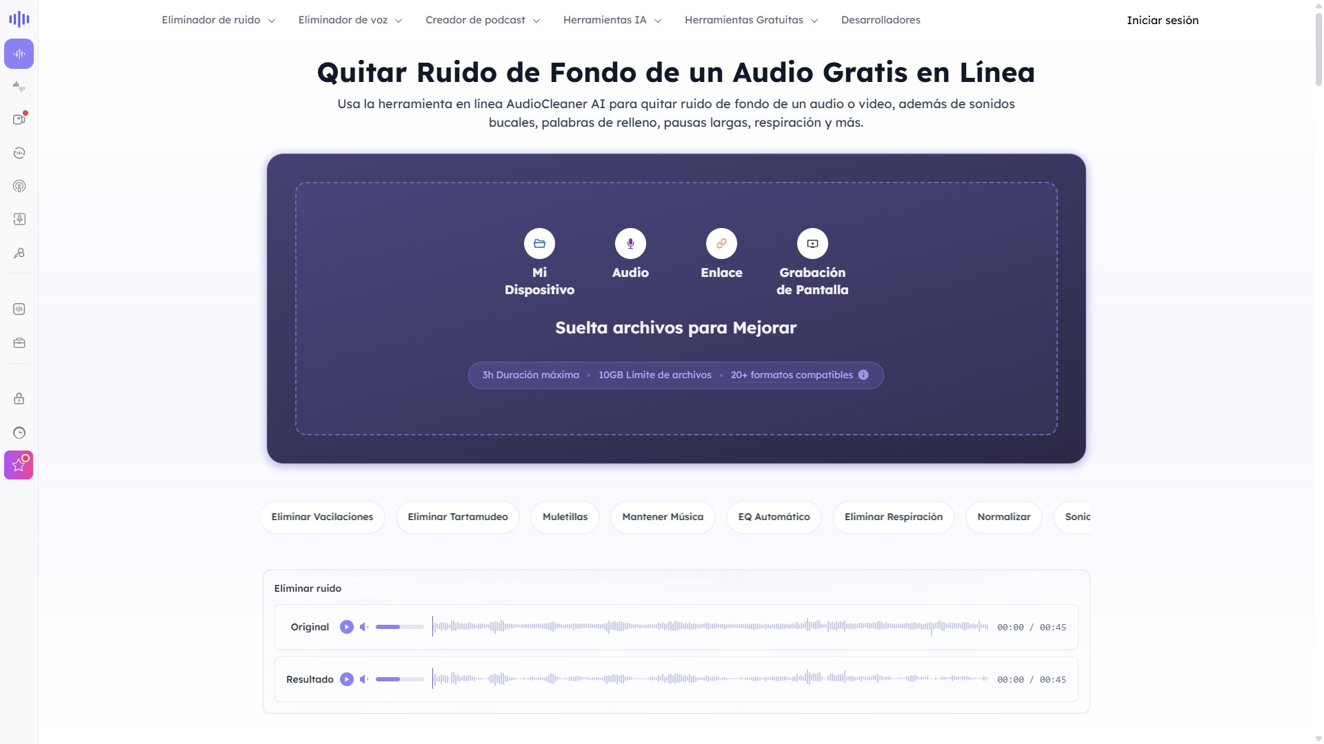 Portada de Audio Cleaner - quitar ruido de fondo de un audio